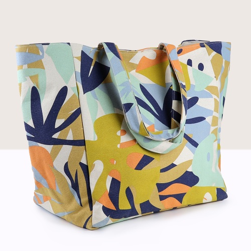 Blue & Mustard Mix Tropical Print, Large Canvas Tote Bag by Peace of Mind